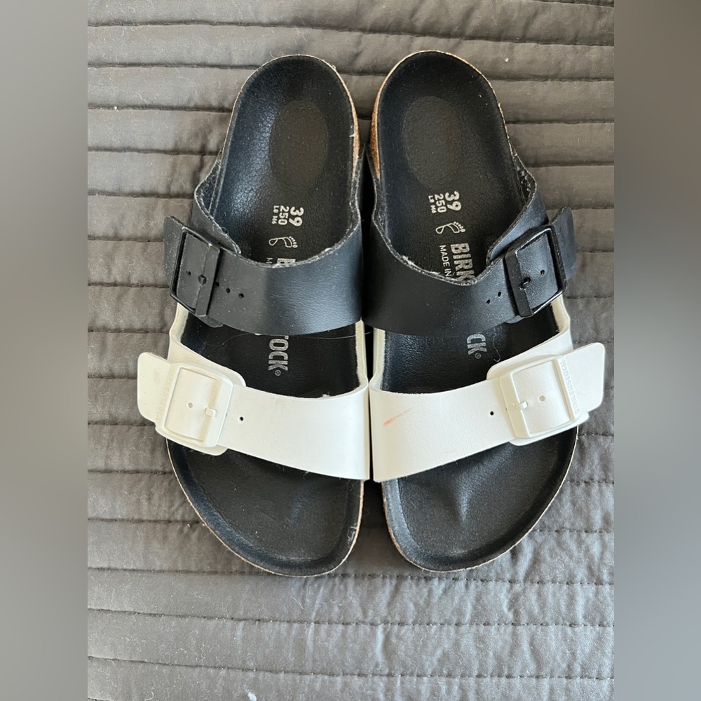 Arizona black and white Birkenstocks